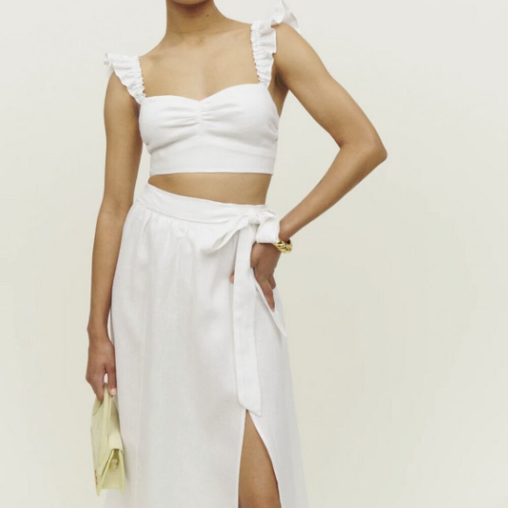 Reformation Pam Linen Two Piece in White Size 2